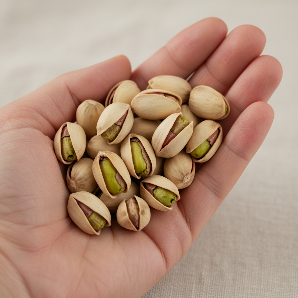 Hand holding fresh pistachios