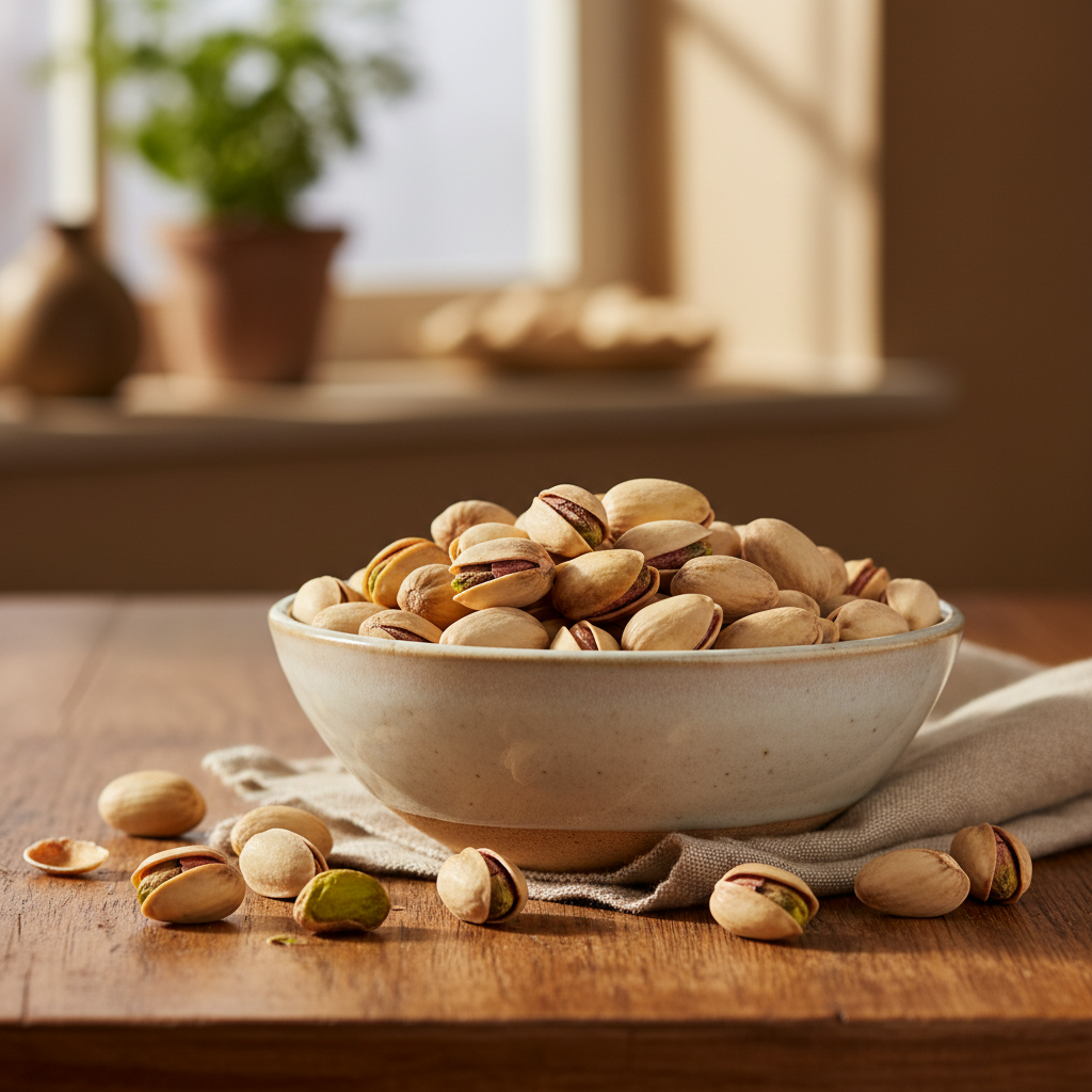 Pistachios in elegant bowl